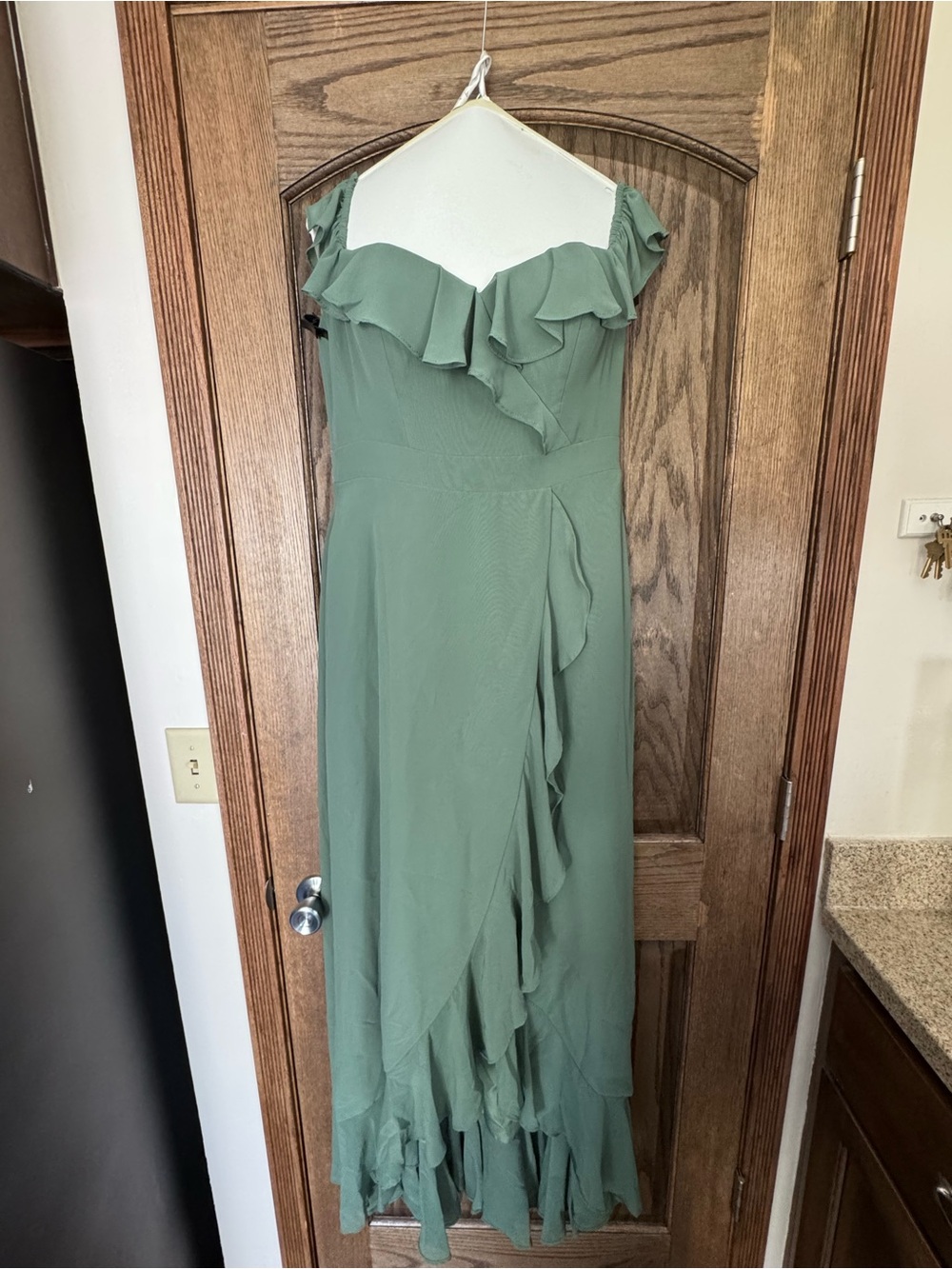 Azazie Sage Green Ruffle Wrap Maxi Dress